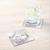 Pink Peach Shiny Hearts Geometrisches Elegant Rechteckiger Pappuntersetzer (Vor Ort)