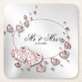 Pink Peach Shiny Hearts Geometrisches Elegant Rechteckiger Pappuntersetzer (Vorderseite)