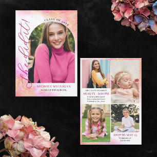 Pink Peach Sie Hats Geschafft Abschluss Ankündigun Einladung