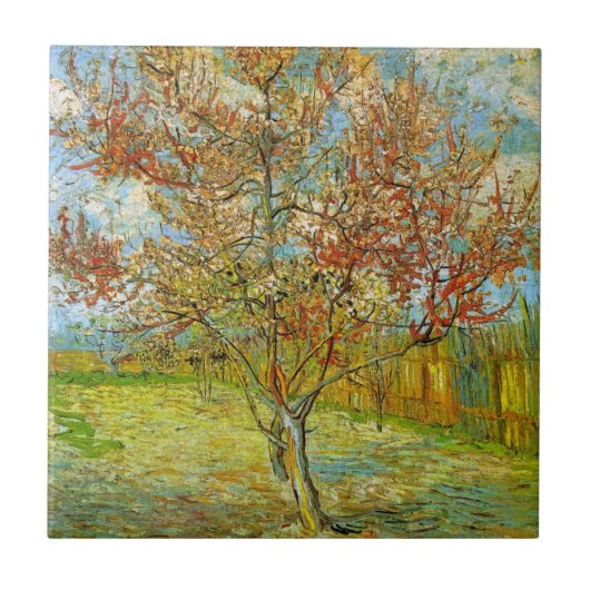 Pink Peach Tree in Blossom von Vincent van Gogh Fliese (Vorderseite)