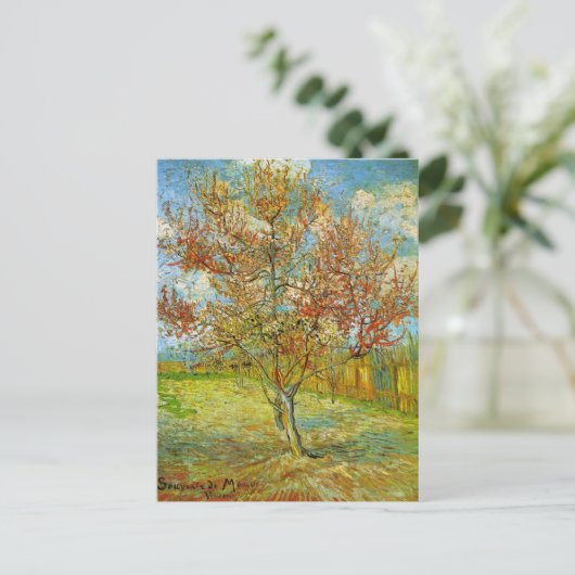 Pink Peach Tree in Blossom von Vincent van Gogh Postkarte (Stehend Vorderseite)