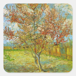 Pink Peach Tree in Blossom von Vincent van Gogh Quadratischer Aufkleber