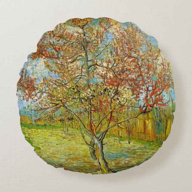 Pink Peach Tree in Blossom von Vincent van Gogh Rundes Kissen (Vorderseite)