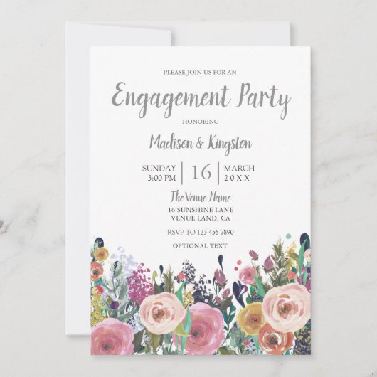 Pink Peach Tropical Floral Engagement Party einlad Einladung (Vorderseite)