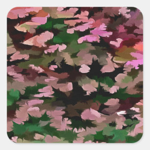 Pink, Peach und Green Camouflage Muster Quadratischer Aufkleber