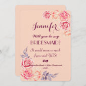 Pink Peach Wasserfarbe Rose Bridesmaids Einladung (Vorne/Hinten)
