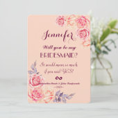 Pink Peach Wasserfarbe Rose Bridesmaids Einladung (Stehend Vorderseite)