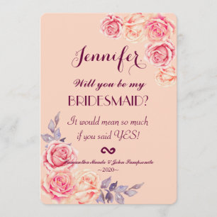 Pink Peach Wasserfarbe Rose Bridesmaids Einladung