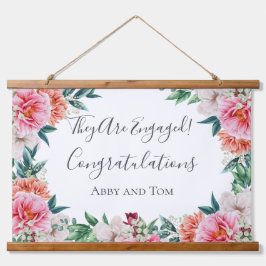 Pink Peach White Floral Peel Verlobung Banner Wandteppich Mit Holzrahmen