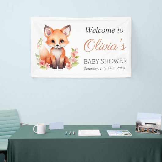 Pink Peach Woodland Fox Baby Shower Banner (Messeveranstaltung)