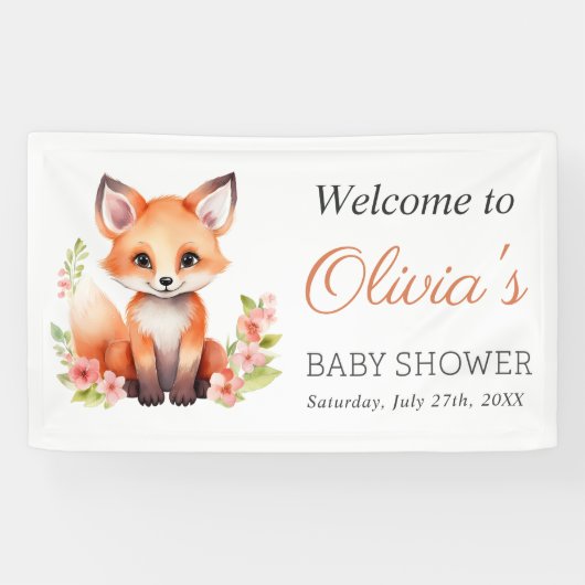 Pink Peach Woodland Fox Baby Shower Banner (Horizontal)