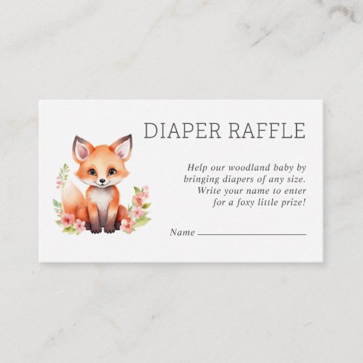Pink Peach Woodland Fox Baby Shower Diaper Raffle Begleitkarte (Vorderseite)