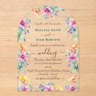 Pink Peach Yellow Blooms Wedding Invitation Acryleinladungen