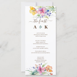 Pink Peach Yellow Blooms Wedding Menu