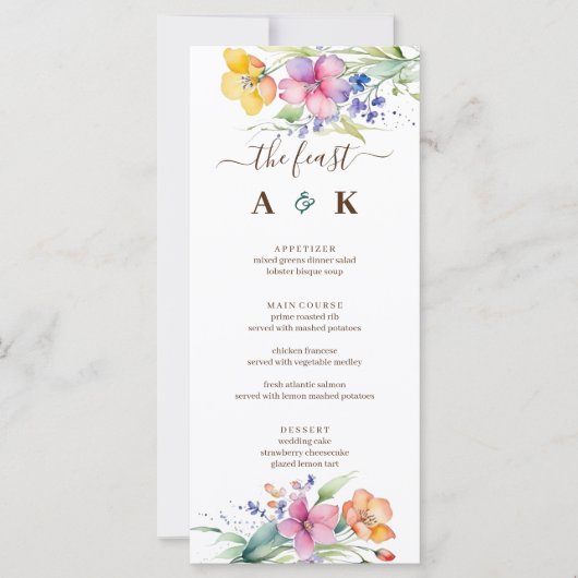 Pink Peach Yellow Blooms Wedding Menu (Vorderseite)