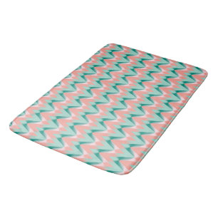 Pink Peach Yukka und Green ZigZag Muster Badematte
