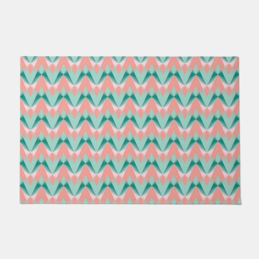 Pink Peach Yukka und Green ZigZag Muster Fußmatte (Vorderseite)
