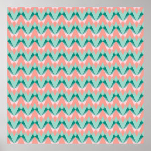 Pink Peach Yukka und Green ZigZag Muster Poster