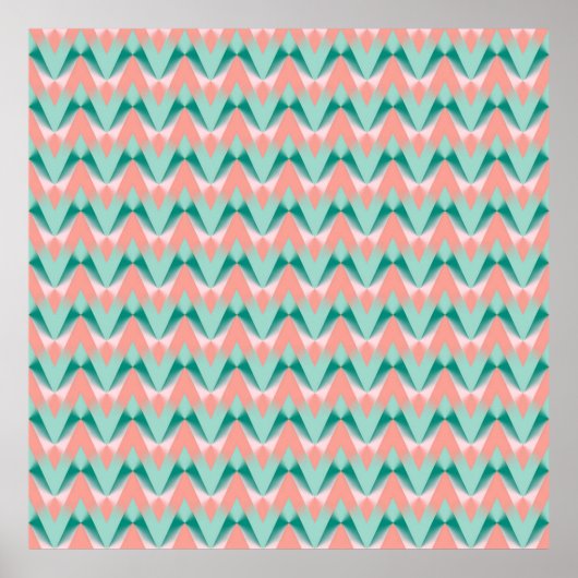 Pink Peach Yukka und Green ZigZag Muster Poster (Vorne)