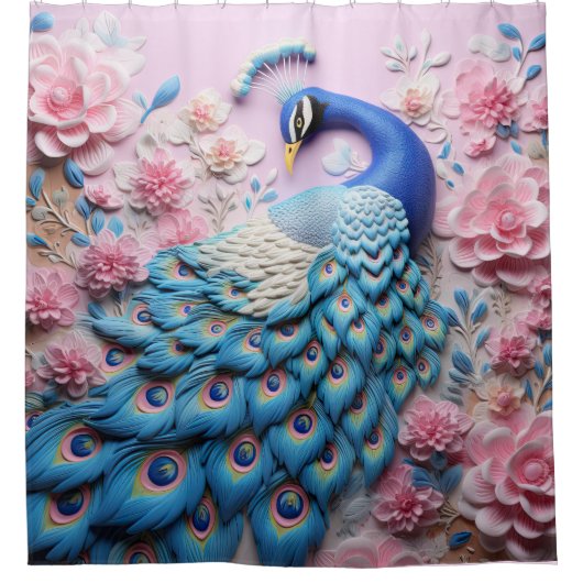 Pink Peacock Bird Duschvorhang (Vorderseite)