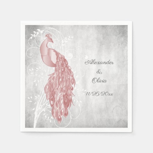 Pink Peacock Brautparty Napkins Serviette (Vorderseite)