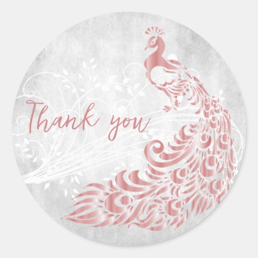 Pink Peacock Danke Runder Aufkleber (Vorderseite)