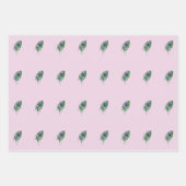 Pink Peacock Feather Wrapping Paper Geschenkpapier Set (Vorderseite 2)