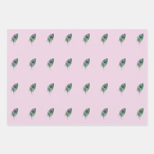 Pink Peacock Feather Wrapping Paper Geschenkpapier Set