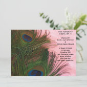 Pink Peacock Feathers Hochzeit Einladung (Stehend Vorderseite)