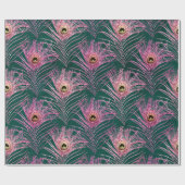 Pink Peacock Feathers on Green Geschenkpapier (Flach)