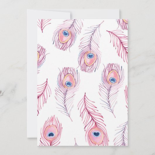 Pink Peacock Feathers Wedding Einladung (Rückseite)