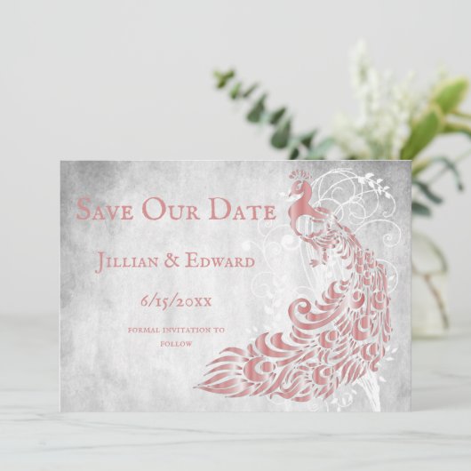 Pink Peacock Leaf Ankündigung Datum freihalten (Stehend Vorderseite)