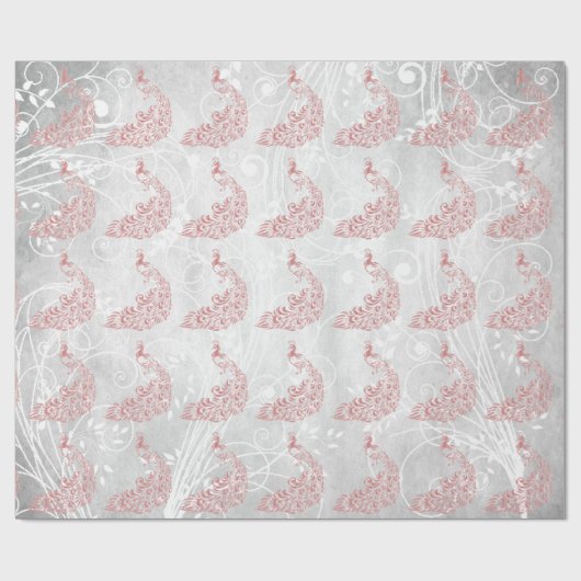 Pink Peacock Leaf Wrapping Paper Geschenkpapier (Flach)