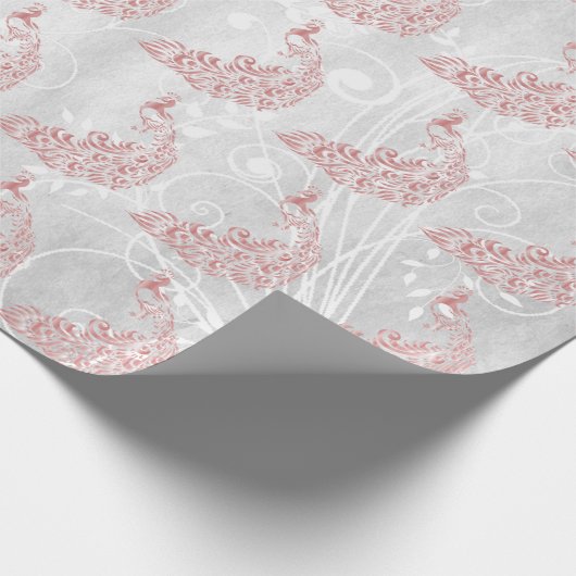 Pink Peacock Leaf Wrapping Paper Geschenkpapier (Ecke)