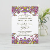 Pink Peacock Paisley Gatsby Einladung zur Hochzeit (Stehend Vorderseite)