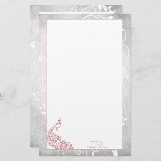 Pink Peacock Stationery Briefpapier (Vorne/Hinten)