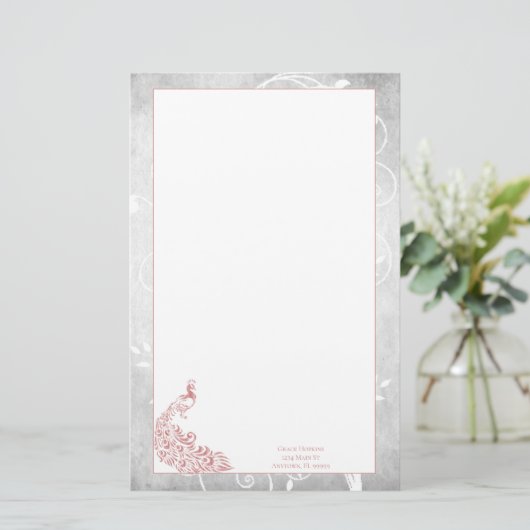 Pink Peacock Stationery Briefpapier (Stehend Vorderseite)