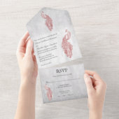 Pink Peacock Wedding All In One Einladung (Abreißen)