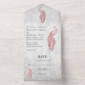 Pink Peacock Wedding All In One Einladung (Innen Boden)