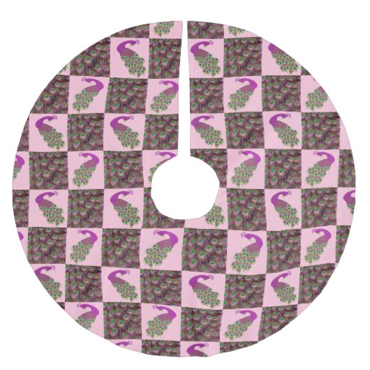 Pink Peacock Weihnachtsbaumrock Polyester Weihnachtsbaumdecke (Vorderseite)