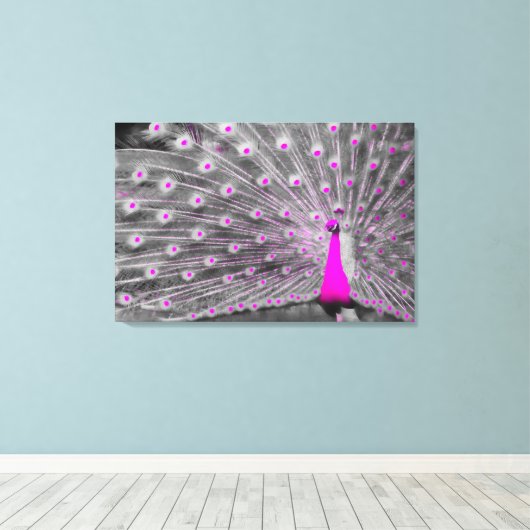 Pink Peacock Wrapped Canvas Leinwanddruck (Insitu (Holzboden))