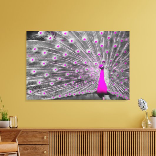 Pink Peacock Wrapped Canvas Leinwanddruck (Insitu (Wohnzimmer))