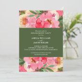 Pink Peak Floral Engagement Party Einladung (Stehend Vorderseite)