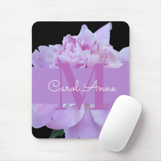 Pink Peak Lila Monogram Floral Black Mousepad (Mit Mouse)