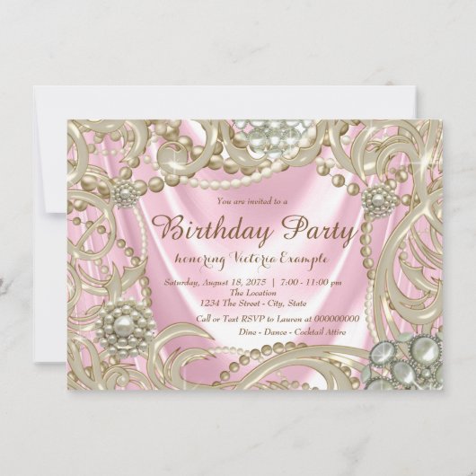Pink Pearl Birthday Party Einladung (Rückseite)