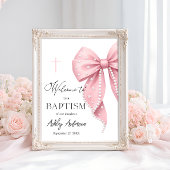 Pink Pearl Bow Baptism Welcome  Poster