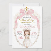 Pink Pearl Bow Coquette Girl Einladung (Vorderseite)