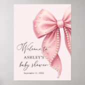 Pink Pearl Bow Girl Baby Shower Welcome  Poster (Vorne)