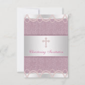 Pink Pearl Cross Baby Taufe Christening Einladung (Vorderseite)