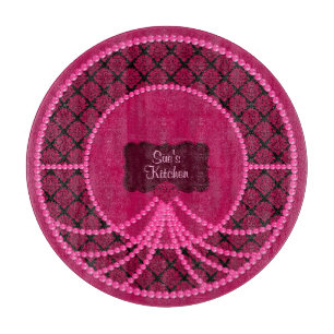 Pink Pearl Damask Round Glass Cutting Board Schneidebrett